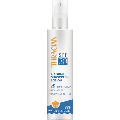 Thracian Natural (Bio Ingredients) Sunscreen Lotion SPF30 with a Pump, Hypoallergenic, Non-greasy, Sunblock for All Skin Types, with Vitamins A & E, Cocoa Butter, No Chemicals, 200 ml, 6.8 Fl Oz front