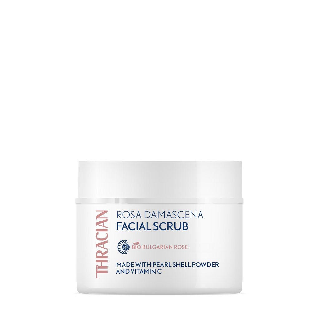 Thracian Bio Rosa Damascena Facial Scrub, Natural Gentle Exfoliator with Vitamin C for Blackheads, Wrinkles, Large Pores, Improves Skin Texture, 100 ml, 3.4 Fl Oz front