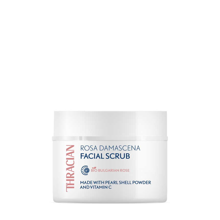 Thracian Bio Rosa Damascena Facial Scrub, Natural Gentle Exfoliator with Vitamin C for Blackheads, Wrinkles, Large Pores, Improves Skin Texture, 100 ml, 3.4 Fl Oz front